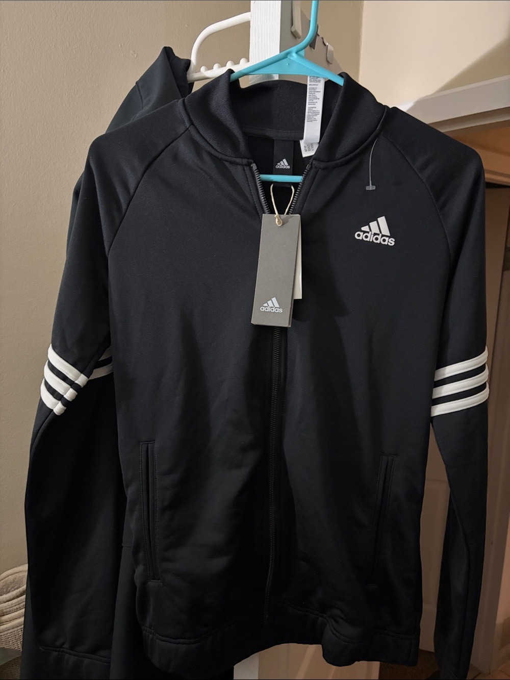 adidas Black Full-Zip Jacket with White Stripe Detail